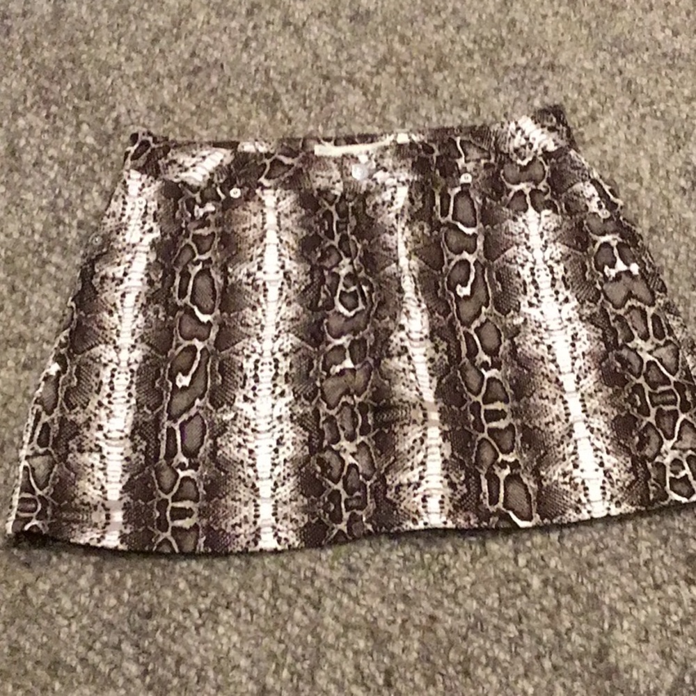 Topshop MOTO cotton brown snakeskin soft touch mini skirt size 10 w/pockets